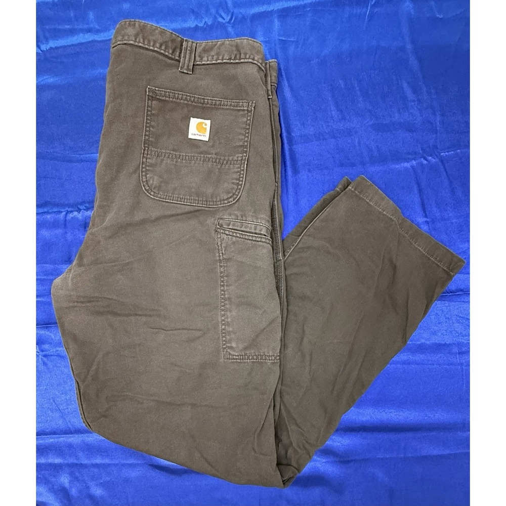 Carhartt Mens 42x34 Relaxed Fit Rugged Flex Canvas Utility Work Pants Dark Gray